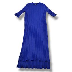 Eileen Fisher Dress Size Medium M Bodycon Dress Ribbed High Neck Midi Dress Blue Measurements In Description 