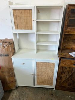 IDEALHOUSE White Kitchen Pantry Cabinet with Adjustable Shelf 71" Tall Storage Cabinet with Microwave Stand