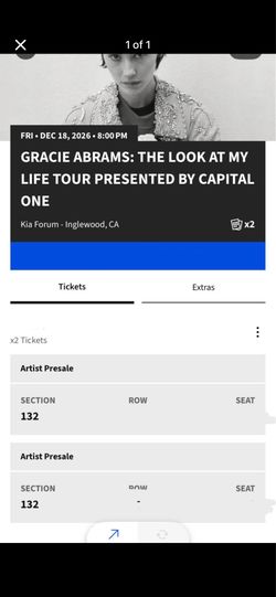 2 tix Gracie Abrams Dec 18th
