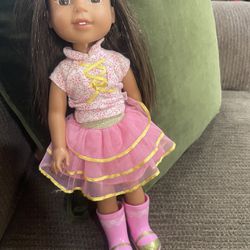 American Girl Doll Wellie Wishers Ashlyn 14.5” Original Clothes Pink Boots 