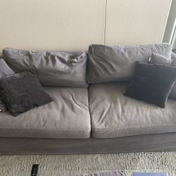 Gray Couch, 4 Throw Pillows
