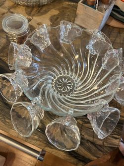 Glass Punch Bowl And Cups