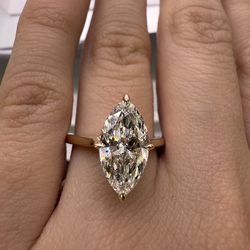 2.54 carat E VS1 marquise lab diamond engagement ring solitaire compass prongs