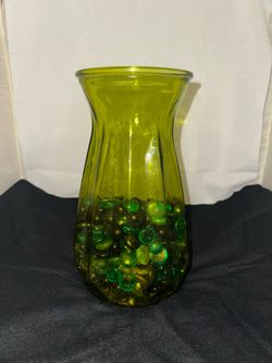 Vintage DPS Ariel Translucent Olive Green Glass Vase