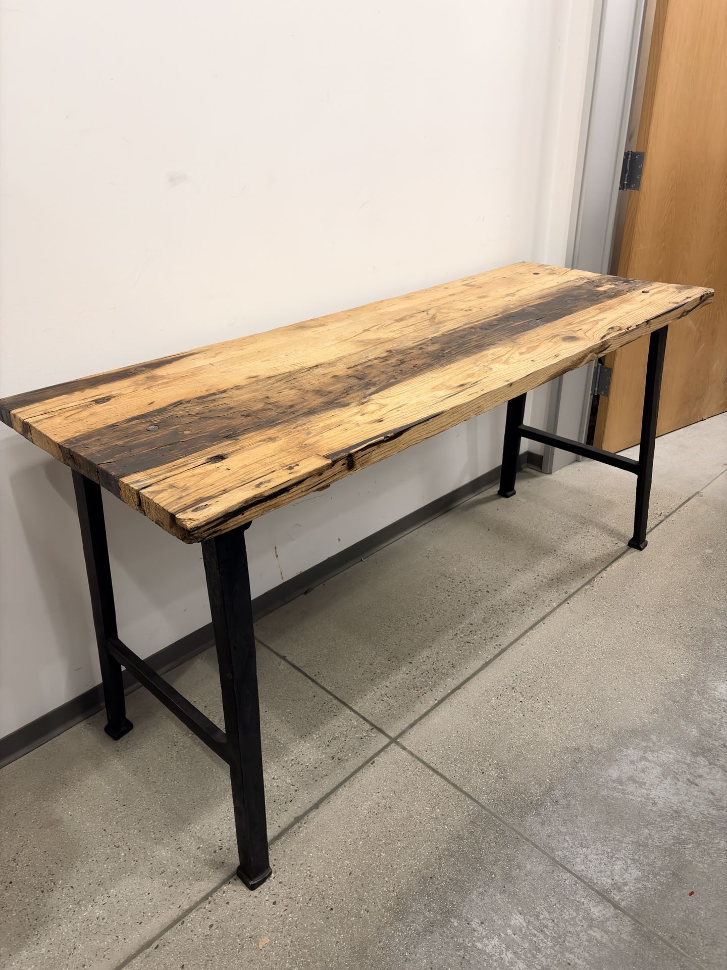 Vintage Rustic Wooden Table Iron Legs