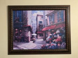 Framed European Street Scene Wall Art