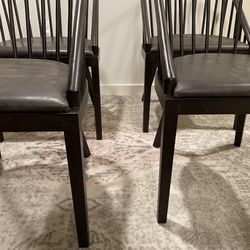 x4 CB2 Wood And Leather Chairs