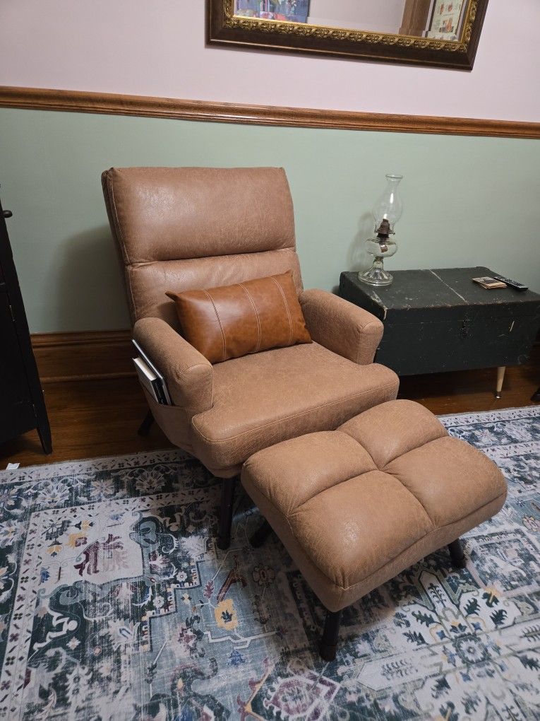 Faux Leather/Suede Chairs & Ottomans, Set Of 2