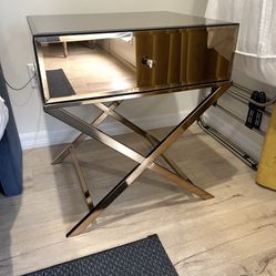 Mirrored Accent Table Nightstands Gold Champagne Finish