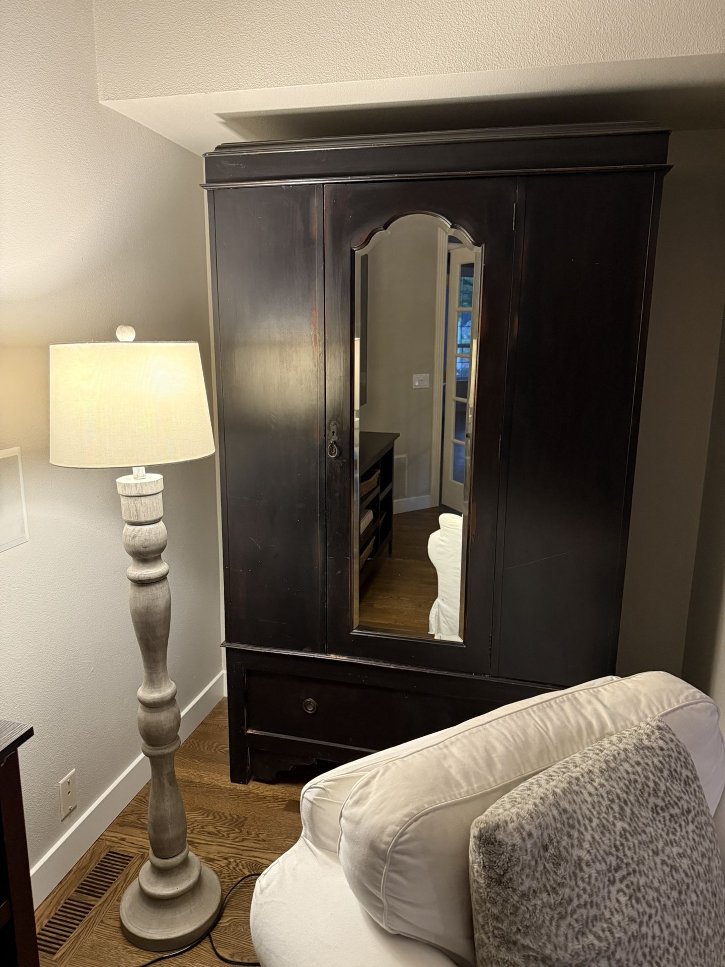 Antique Armoire With Mirror And Drawer