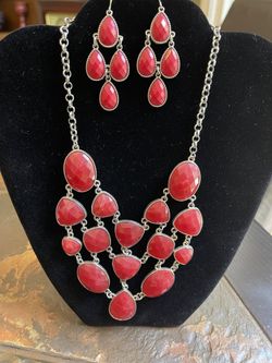Red And Silver Necklace And Earrings 