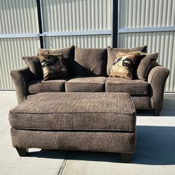 New Textured Brown Sofa with Large Cocktail Ottoman