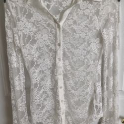 Papaya White sheer lace blouse size small