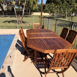 Teak Outdoor Patio Table And 6 Chairs
