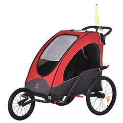 Aosom Bike Trailer for Kids 3 In1 Foldable Child Jogger Stroller Baby Stroller Transport Carrier with Shock Absorber System Rubber Tires Adjustable Ha