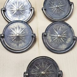 VINTAGE KEELER BRASS NAUTICAL COMPASS DRAWER / HANDLE