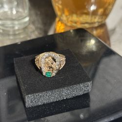 Men’s Ring , Natural Diamonds With Emerald. 14k/9.60g