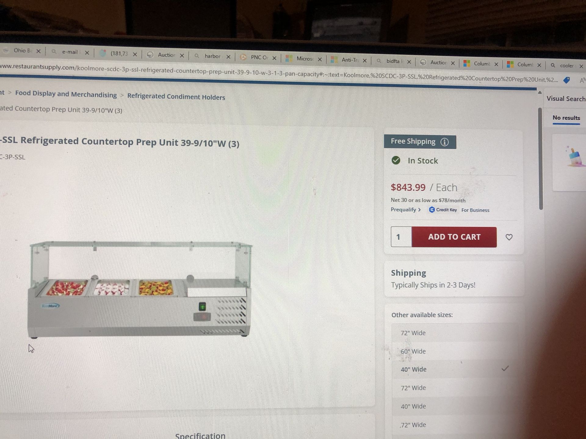 Brand New Koolmore Refrigerator Countertop Prep Unit 40” Wide Still In The Shipping Container