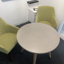 Article Lime Green Barrel Chairs (Pair) + Matching Round Coffee Table – Mid-Century Modern Set