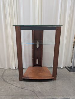 Brown Wood Corner TV Stand with Glass Shelves