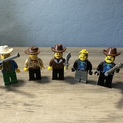 Vintage LEGO Mini Figures Lot (5) Wild West Cowboys, Bandits, Outlaws