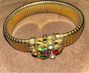 Gold-Tone Stretch Bracelet with Multicolor Rhinestones