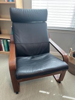 Set of 2 IKEA Poang Black Faux Leather Chairs