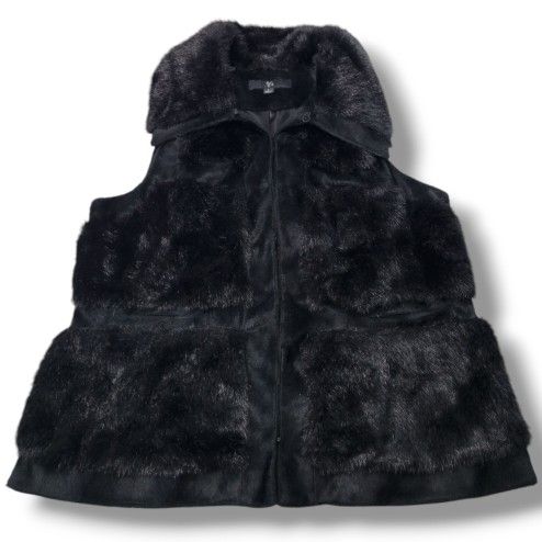 RLZ Vest Size Large Women's Faux Fur Vest Black Sleeveless Vest Jacket Pre-owned Women's Vest Measurements In Description
