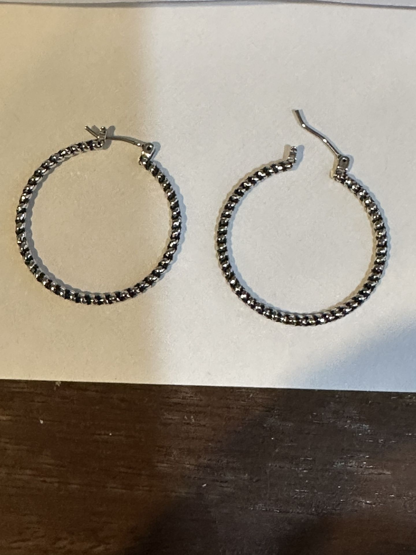 Black And Silver tone Twisted Hoop 1” Pierced Earrings