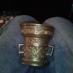 Antique bronze apothecary mortar & pestle "verwint linck anno 1590