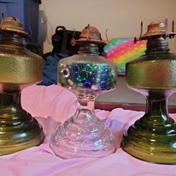 3 Antique Kerosene Lamps No Tops