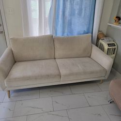Modern Beige Fabric Sofa with Wood Legs