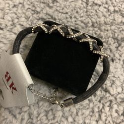 Black Adjustable Bracelet With Rhinestones,by KB