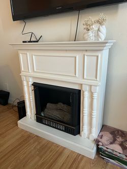 White Decorative Fireplace Mantel with Faux Charcoal Insert