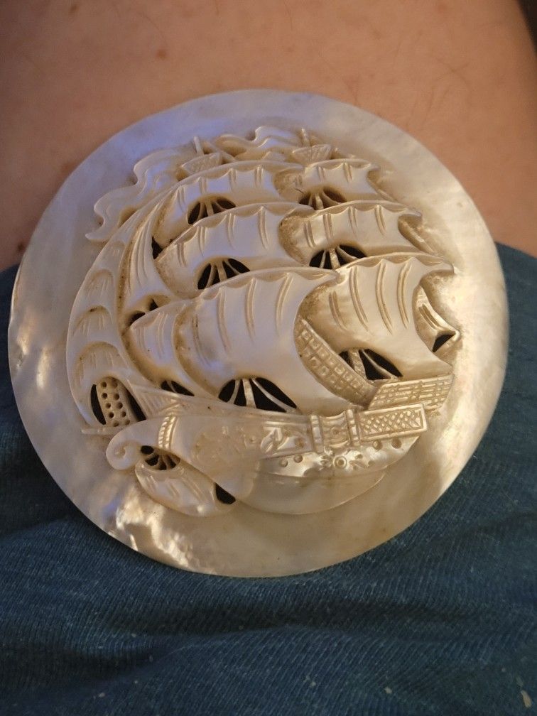 Vintage Mother Of Pearl Carved Medallion