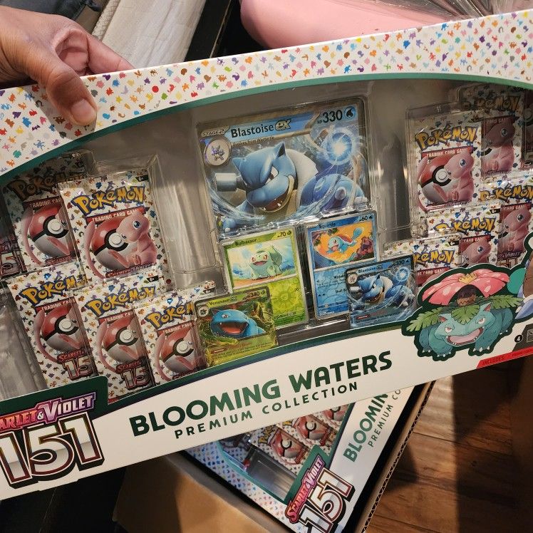 Pokémon Scarlett And Violet blooming waters 151 box prismatic evolution surging sparks hidden Fates 151 evolving skies team up