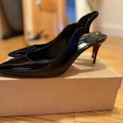 Louboutin  Shoes - 70 mm Slingback pumps - Patent leather - Black - Women ADD TO WISHLIST - HOT CHICK SLING - 70 MM SLINGBACK PUMPS - PATENT LEATHER -