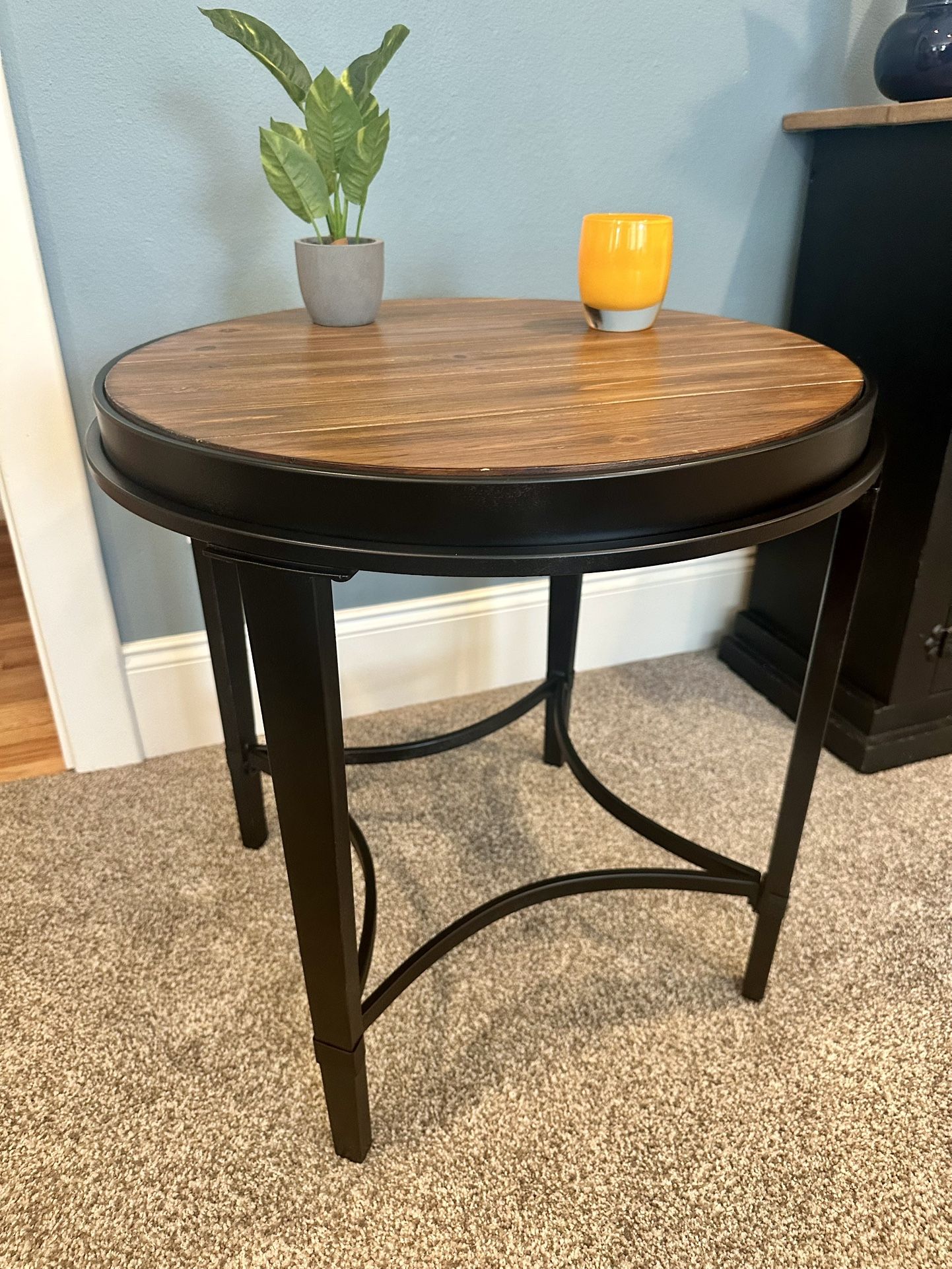 Rustic Wood & Metal End Table / Side Table