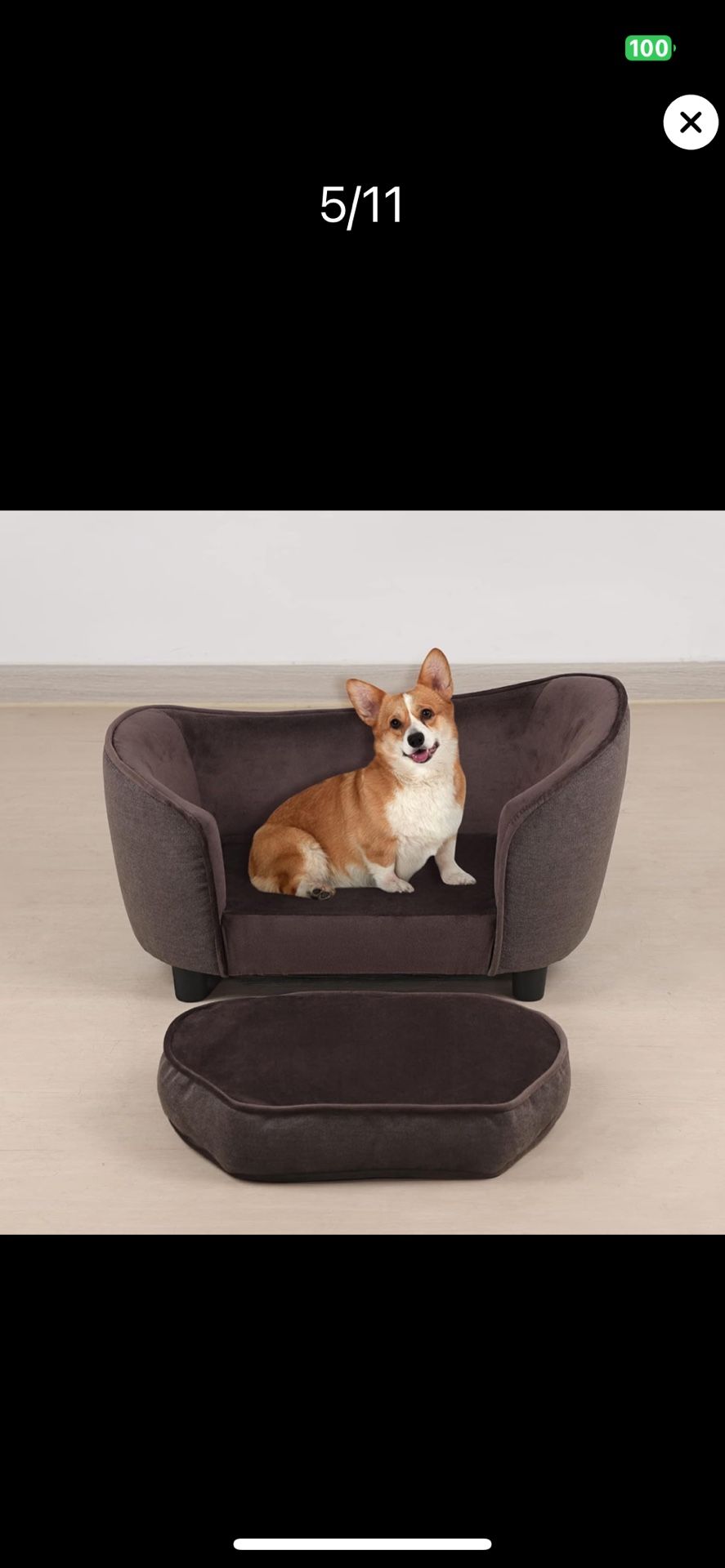 **Pet Sofa Bed - Velvet & Linen with Washable Cushion (Brown)**