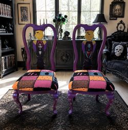 Custom set of 2 nightmare before Christmas jack and sally chairs