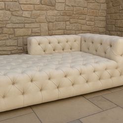 2 Luxury Tufted Chaise Lounge Sofa – Oversized Deep Seating, Cream Linen, High-End Designer  