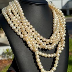Vintage Antique Jewelry 14k solid yellow gold three lane pearl diamond ruby 2.30CTW necklace chain 42.00" 9.00mm width 396.9g