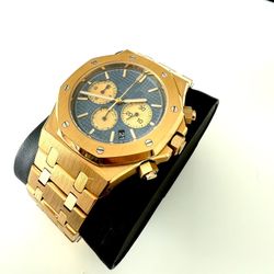 Men Luxury Watch Dark Navy Blue And Gold Chronograph Panda