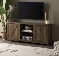 Farmhouse barn door tv stand  brand new in box