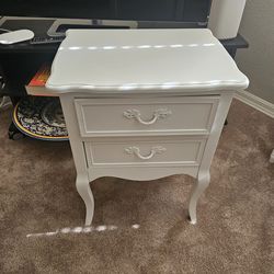 French provincial two-drawer white nightstand