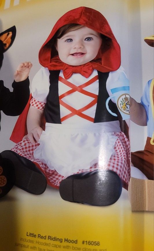 Infant Little Red Riding Hood, Halloween costume.