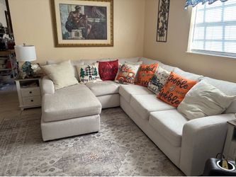 Cream Fabric Sectional Sofa with Chaise