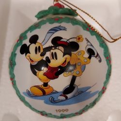 Walt Disney Classics Collection Mickey Mouse Minnie Mouse "On Ice" Porcelain Ball Ornament - COA - New In Box 