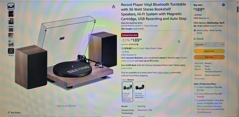 New In Box, SeeYing Record Player Vinyl Bluetooth Turntable