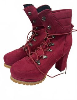 Burgundy Faux Suede High Heel Booys 37 or 6.5